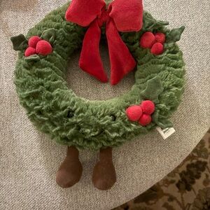 Jellycat Green Wreath Plush with Red Bow